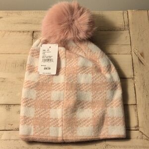 Furlux Faux-Fur Trim Wool-Cashmere Beanie 50% Wool 50% Cashmere Apricot & Cream